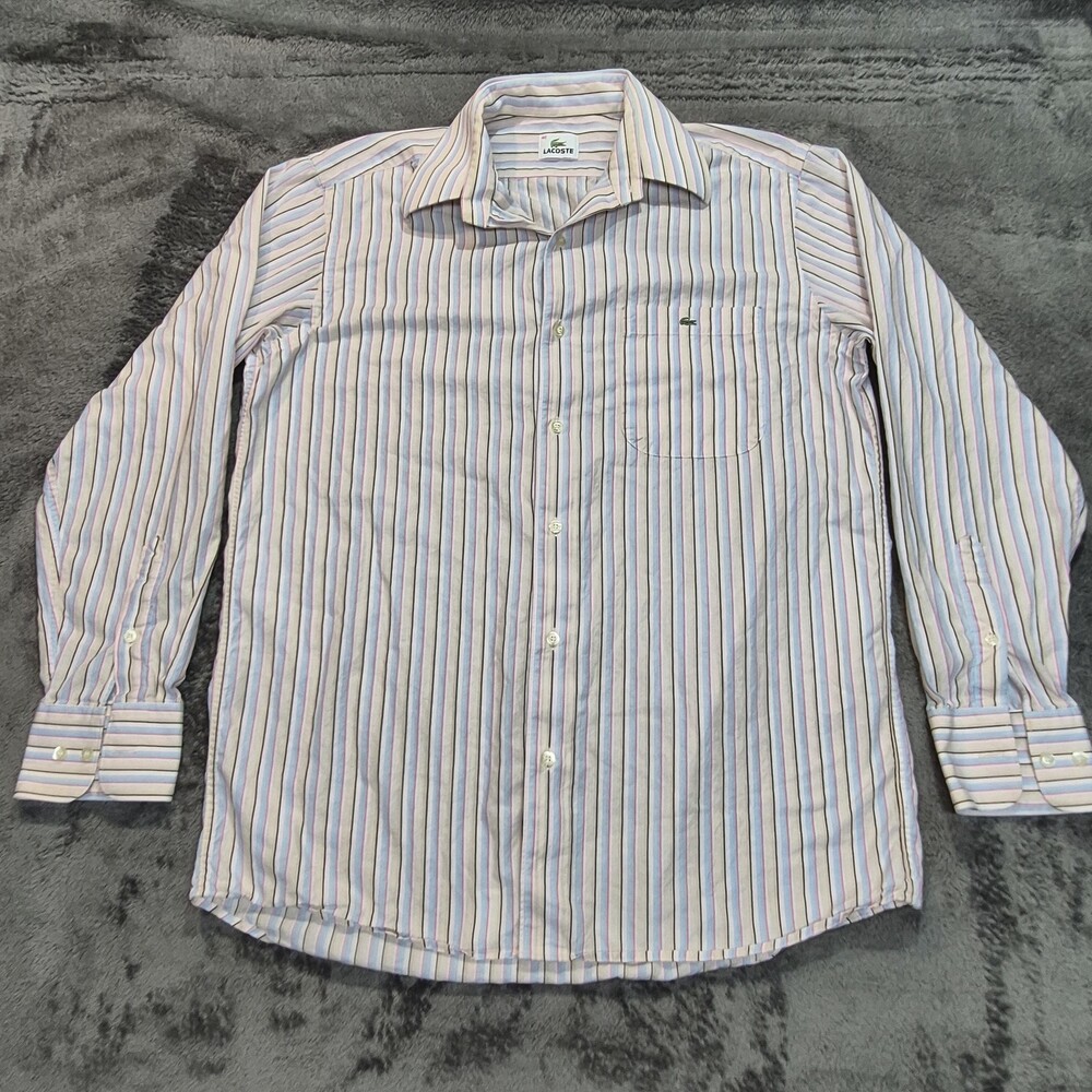 Lacoste Shirt Mens Large Multicolor Striped Button Front Long Sleeve Cotton